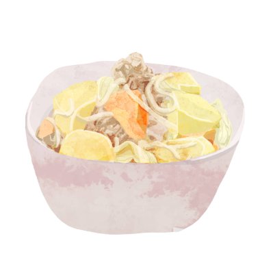 Suluboya tarzında et ve patateslerin vektör çizimi