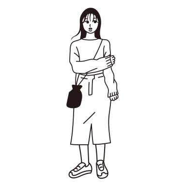 Modaya uygun bir kadının çizim vektörü çizimi