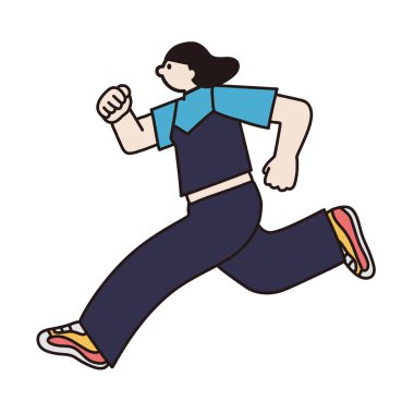 Koşan bir kadının çizgi çizim vektörü