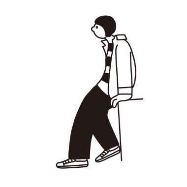 Oturan bir kadının çizgi çizim vektörü