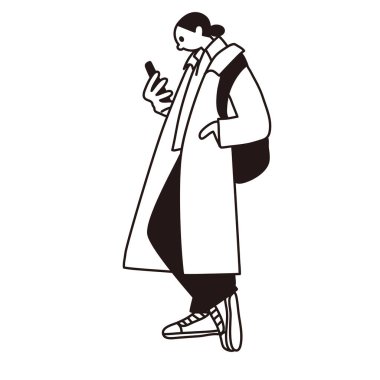 Cep telefonuna bakan bir kadının çizim vektörü