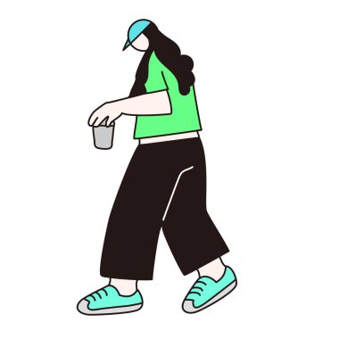 Kahveli, yürüyüşlü, vektör çizgili kadın