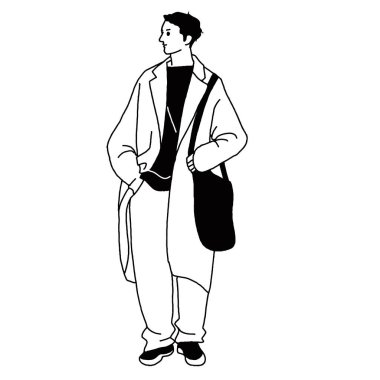 Modaya uygun genç bir adamın vektör çizgisi.