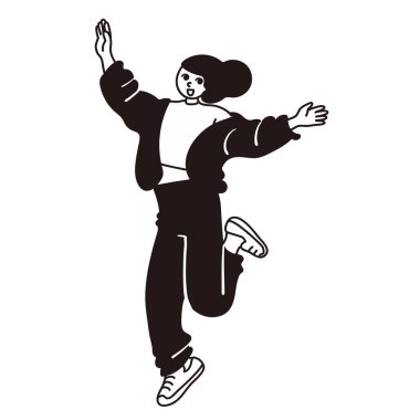 Zevkten zıplayan bir kadının vektör çizgisi