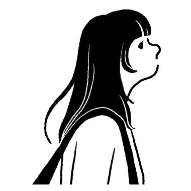 Vektör çizimi düşünen genç bir kadının profili