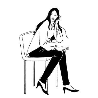 Sandalyede oturan kadın, kadın, tam boy, vektör.