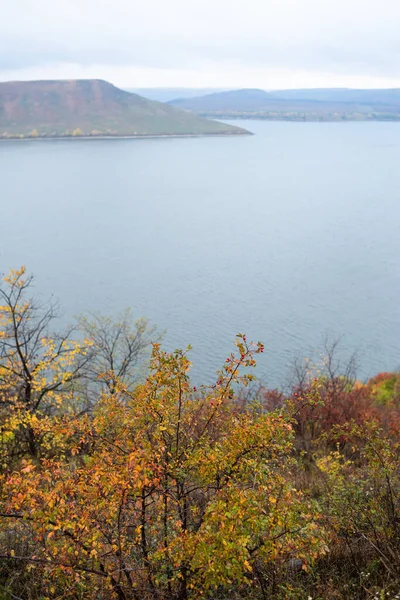Podzimní Krajina Řekou Jezerem Pozadí — Stock fotografie