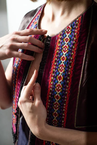 stock image woman in a dress with a scarf