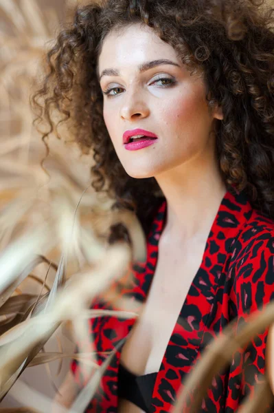 Stock image portrait of a beautiful young woman with curly hair