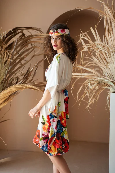 Beautiful Young Woman Long Light Summer Dress Resort Stock Photo