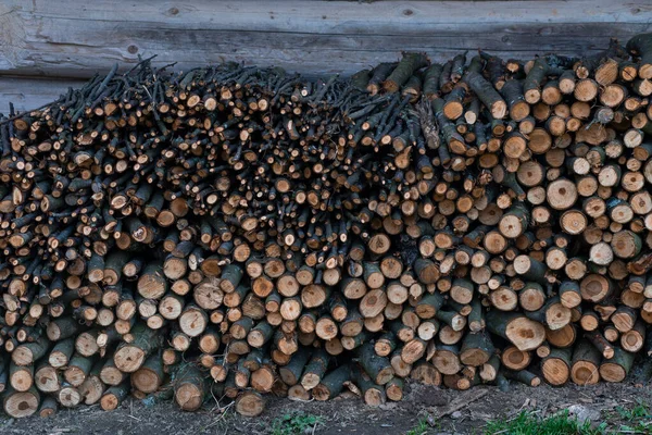 Stos Drewna Opałowego Sezon Zimowy — Zdjęcie stockowe