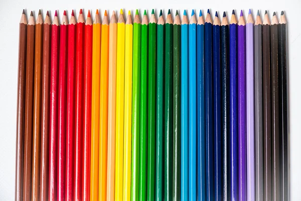 Colored Pencils Row White Background — Stock Photo, Image