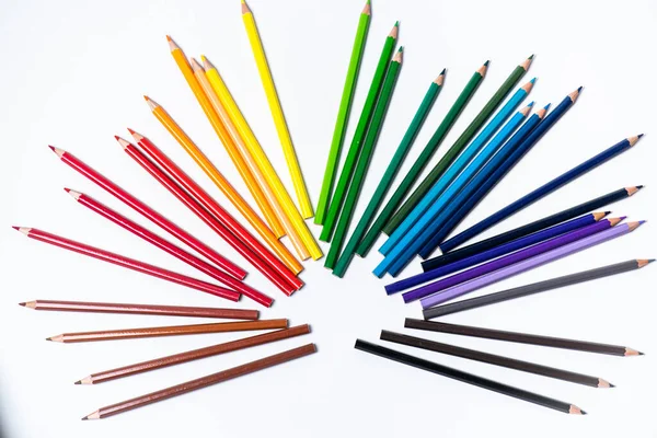 Colorful Pencils Row White Background — Stock Photo, Image