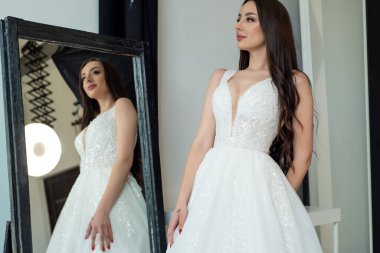 Duvağı olan beyaz gelinlik içinde güzel bir gelin.