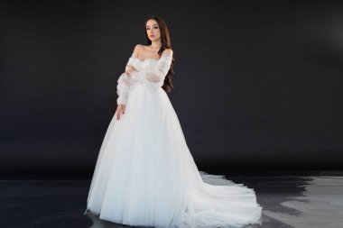 beautiful bride in a wedding dress on a black background