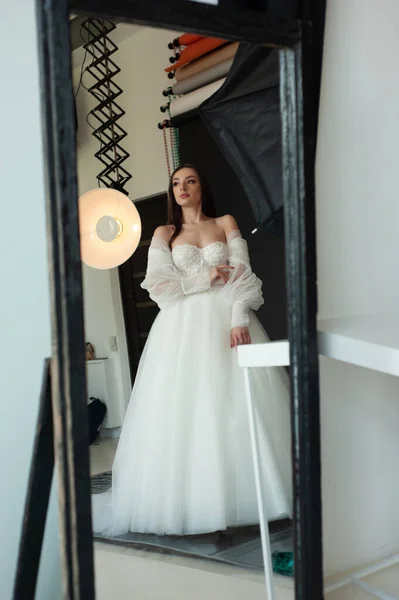 Beautiful Bride White Dress Studio — Stock Photo, Image