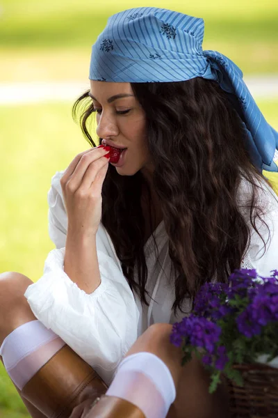 stock image beautiful young sexy lady in a summer garden 