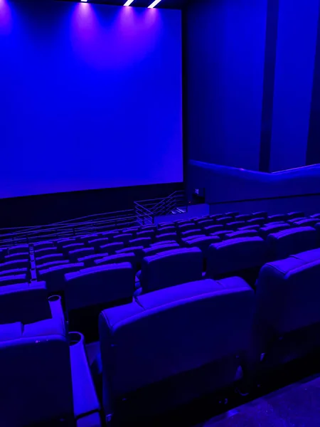 空っぽの映画館 空っぽの映画館 フェスティバルや映画のプレゼンテーションのための現代映画館 インテリアデザイン オンライン映画コンセプト — ストック写真