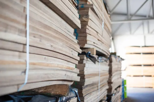 stacked wood in a warehouse, close up