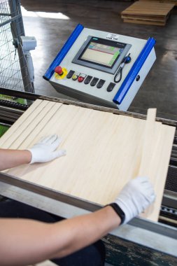 Marangoz atölyede tahta üzerinde çalışıyor..