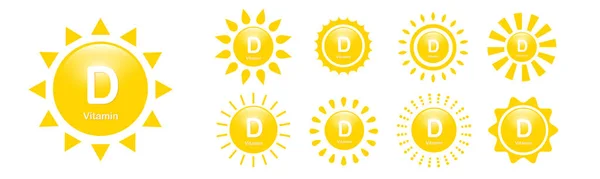 Ícones Vitamina Definidos Com Sun Sinais Vetor Elementos Design Plano —  Vetores de Stock