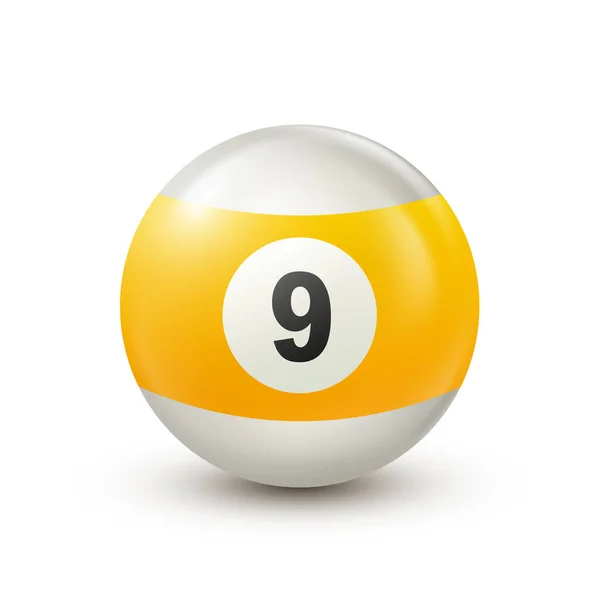 Bilardo, sarı bilardo topu ve 9 numara. Nooker ya da piyango topu beyaz arka planda.