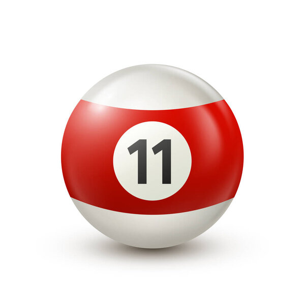 Billiard,red pool ball with number 11.Snooker or lottery ball on white background.Vector illustration