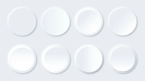 Neumorphism圆按钮设计向量集 白纸相框设计时的空白标签 图标或贴纸 — 图库矢量图片