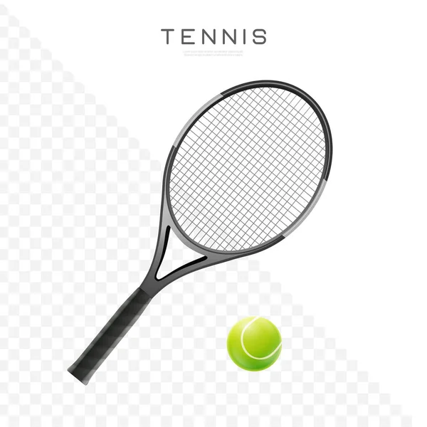 テニスラケットとボールベクトルリアルなイラスト 透明背景にスポーツ機器絶縁アイコンEps10 — ストックベクタ