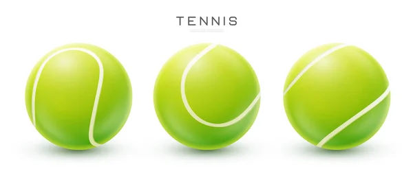 Tennisball Vektor Realistische Darstellung Verschiedenen Ansichten Sportgeräte Isoliert Auf Weißem — Stockvektor