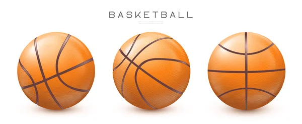 Balles Basket Ball Vectorielles Réalistes Dans Différentes Vues Illustration Équipement — Image vectorielle