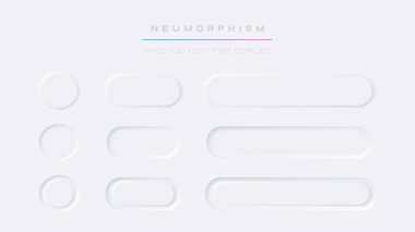 Beyaz düğme Neumorphism tasarım elemanları vektörü ayarlandı. Gerçekçi modern ui düğmeleri koleksiyonu. Uygulama ya da Web tasarımı için element