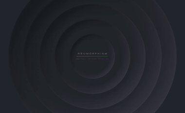 Abstract vector background with black concentric circles. Banner or poster in neomorphism style EPS10