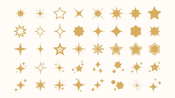 Συλλογή Διανυσματικών Άστρων Χρυσό Αστέρι Εικονίδια Απλό Επίπεδο Στυλ Λάμψη — Διανυσματικό Αρχείο