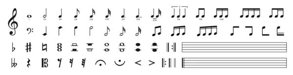 Set Musical Notes Black Music Note Icons Music Elements Treble — Stock Vector