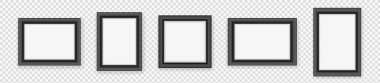 Fotoğraf çerçeveleri beyaz, gerçekçi siyah çerçeve modelleri, vektör kümesi üzerinde izole edilmiş. Tasarımınız için boş çerçeve. Resim, resim, poster, harf ya da fotoğraf galerisi için şablon
