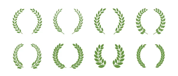 Set Laureles Verdes Vectoriales Ramas Circulares Laureles Foliados Silueta Corona — Vector de stock