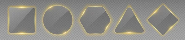 Guldljusbågar Inställda Gyllene Gränser Med Lysande Effekter Transparent Bakgrund Tomma — Stock vektor