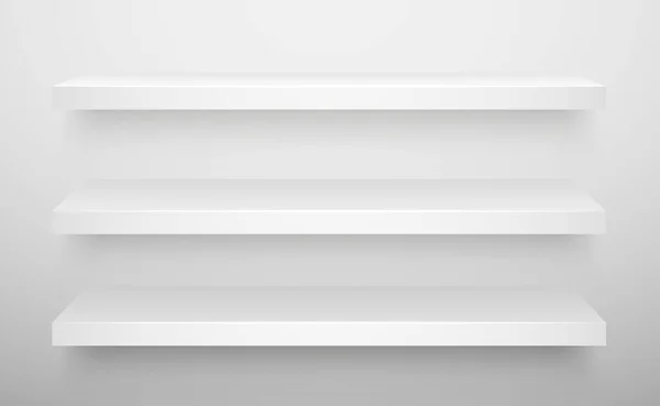 Beyaz Raf Modeli Boş Raf Şablonu Gerçekçi Kitaplık Tasarımı Duvarda — Stok Vektör