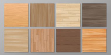 Realistic vector wood background set. Top view isolated wooden table or floor. Brown wood texture with stripes