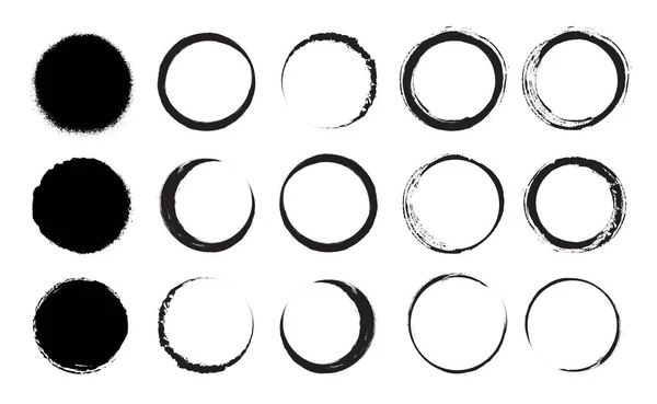 Set Vector Textured Circles Collection Paint Brush Strokes Hand Drawn — Stock Vector