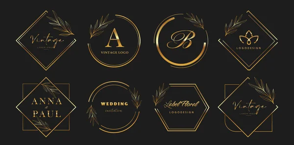 Ensemble Emblèmes Logo Avec Des Éléments Floraux Badges Dorés Pour — Image vectorielle