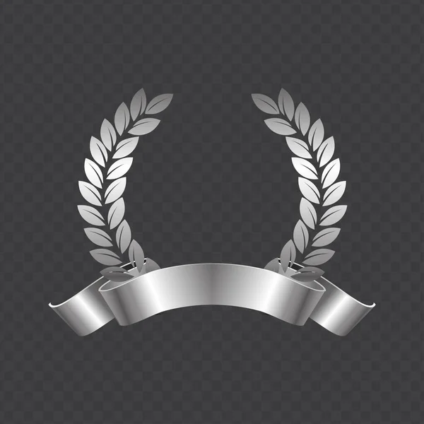 Vector Silver Laurel Ribbon Isolated Laurel Wreath Frame Trophy Medal — Stock Vector
