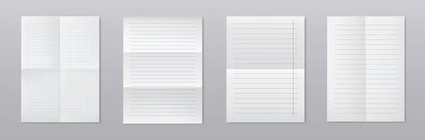 现实的内衬信纸 空白的网格纸做家庭作业和练习用 带线条和正方形的矢量纸页 — 图库矢量图片