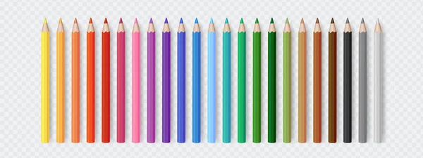 Kolorowe Ołówki Zestaw Realistycznych Kolorowych Ołówków Lub Kredek Izolowanych Przezroczystym — Wektor stockowy