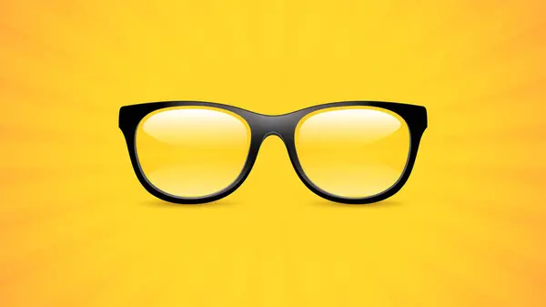 黄底现实的眼镜 眼镜横幅 现代嬉皮士眼镜与透明的镜头 3D矢量说明 — 图库矢量图片