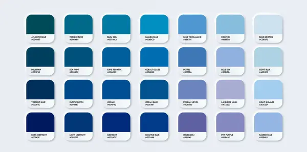 Paleta Guía Color Azul Con Nombres Color Catálogo Muestras Azul Vector de stock