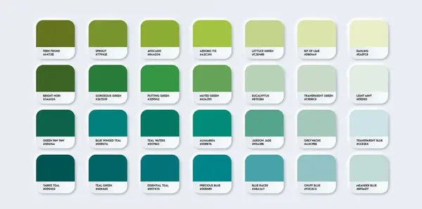 Palette Guide Des Couleurs Verte Avec Noms Couleurs Catalogue Échantillons Illustrations De Stock Libres De Droits