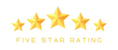 Beş yıldızlı logo. Uygulamalar ve web siteleri için müşteri değerlendirme simgesi. Vektör illüstrasyonu