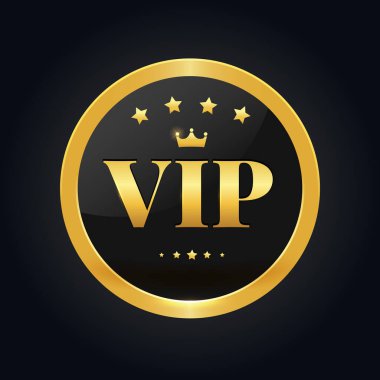 Altın Vip Simgesi. Altın VIP vektör işareti. Premium ve Lüks rozet